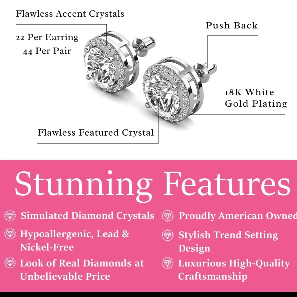 Cate And Chloe Plated Halo Crystal Earrings New In Box Beautiful 25$